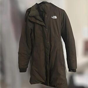 The Northface olive green, size small parka